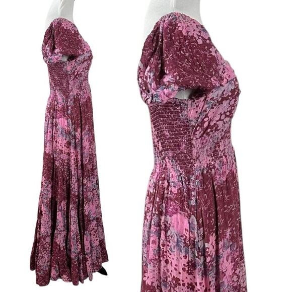 Free People Sundrenched Short Sleeve Maxi Dress Femme Rose Pink Medium NWT - Picture 7 of 12